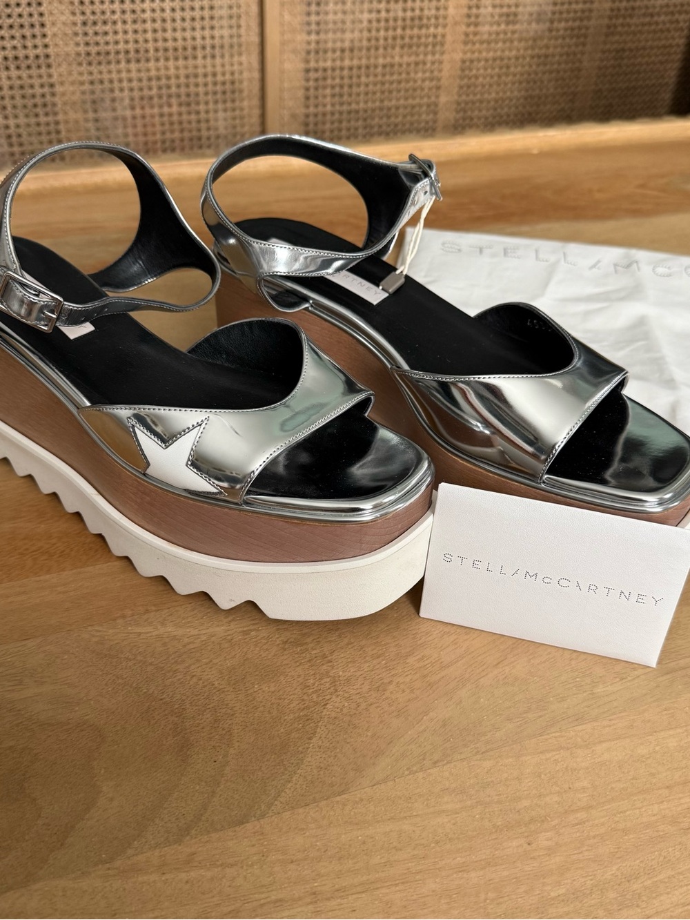 Stella McCartney Elyse Star Silver Platform Sandals, size 40
